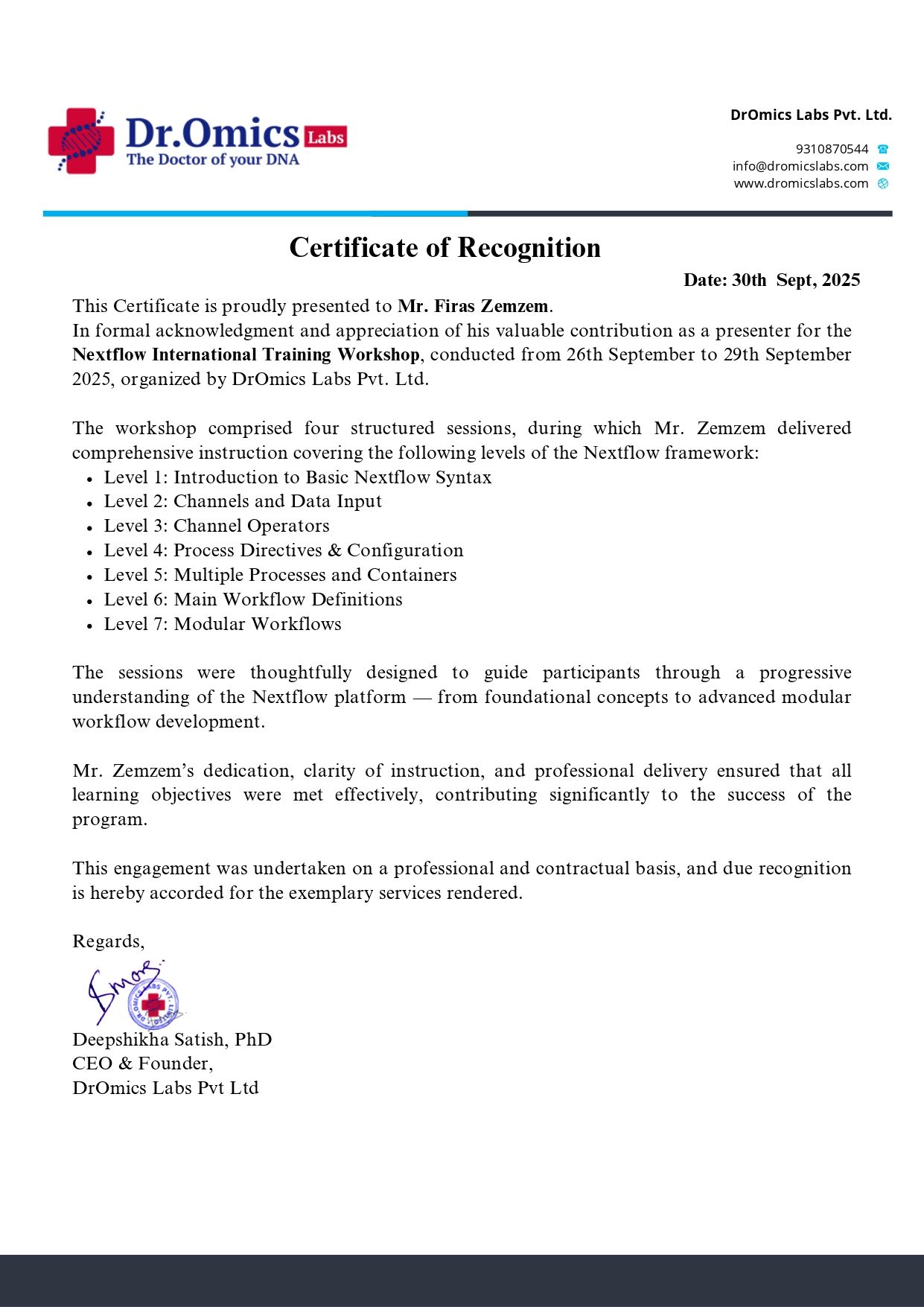 Certificate of Recognition