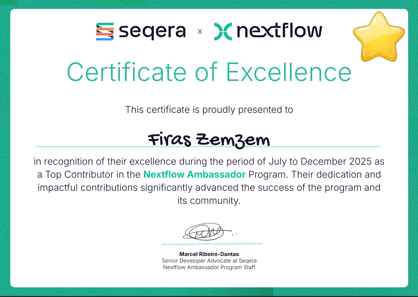 Certificate of Excellence - Nextflow Ambassador Program
